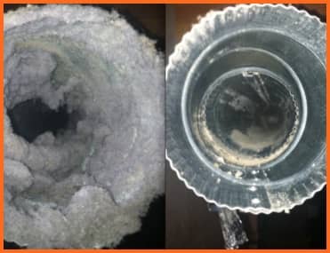 before and after dryer vent cleaning